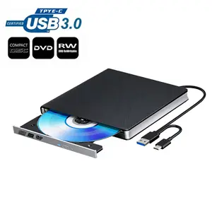 Ultra-Thin Portable External DVD Drive, USB 3.0 Type-C Interface, Plug-And-Play CD/DVD Player, Compatible with Laptops, Desktops, Windows, Linux, Macos