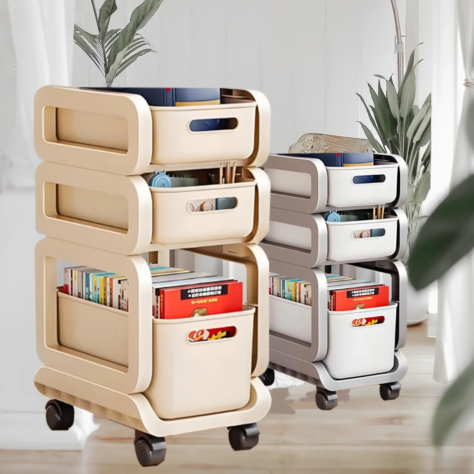 3-layer schoolbag rack, movable trolley, book storage rack artifact, multi-layer schoolbag for home use, under-table storage cabinet, storage trolley