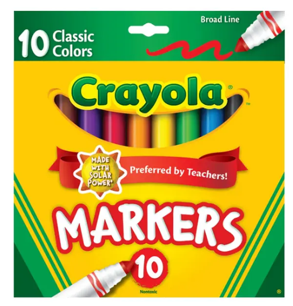 Crayola Broad Line Markers, 10 Ct Classic Colors, School Supplies for Teachers and Kids, Classroom Essentials, 3+