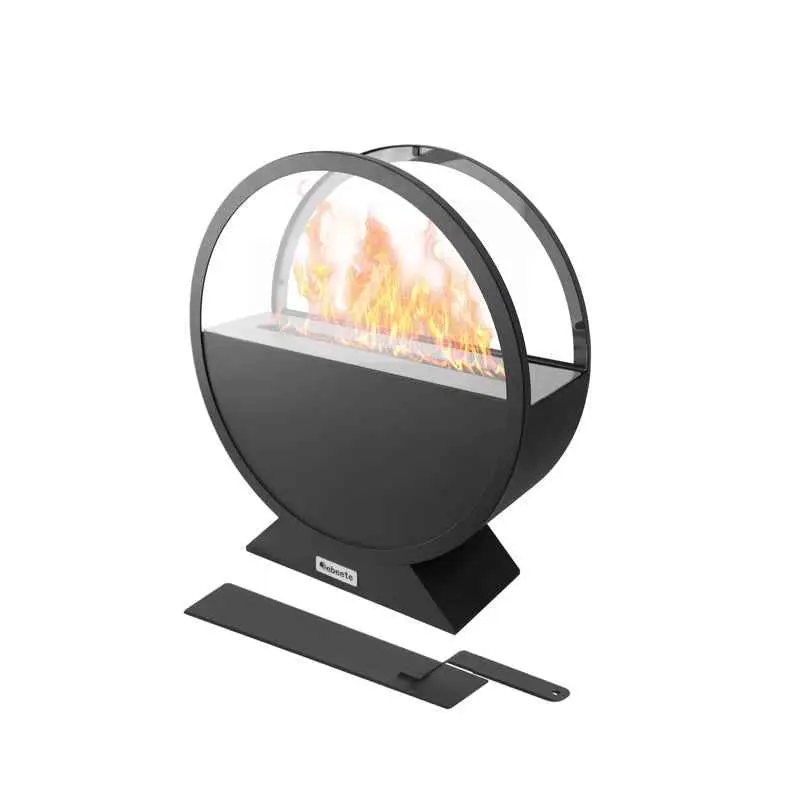 Bioethanol Fireplace - 13.7-in Black Round Shape Fire Pit, Heating Function, Indoor & Outdoor Dual Use for Home Improvement, Garden Supplies, Patio Heaters & Fire Pits