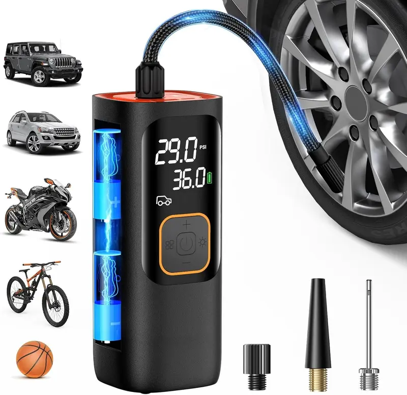 Portable Tire Inflator Air Compressor - 160PSI Cordless With LCD Display, 20000mAh Battery For Car, Motorcycle, Bike & Balls