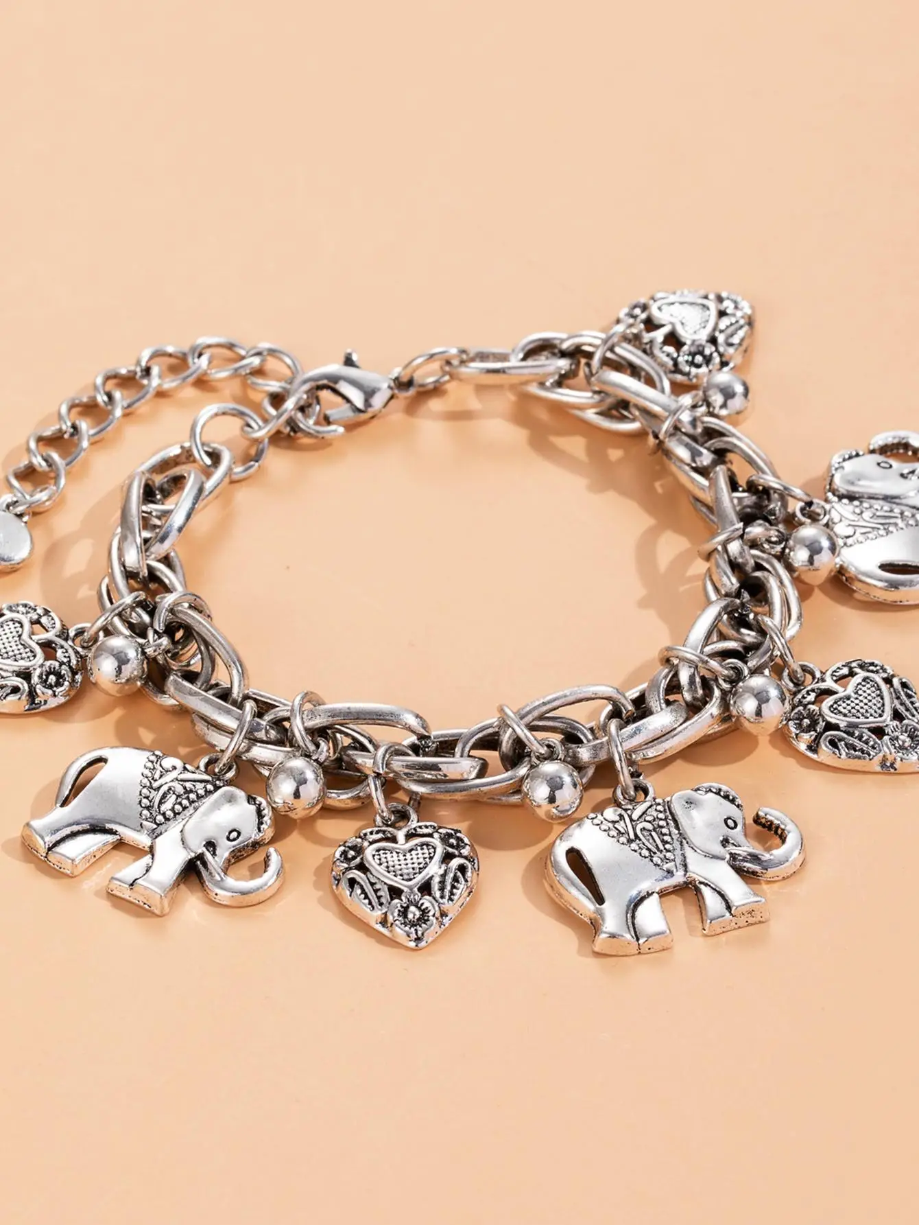 Women's Elephants & Hearts Design Charm Anklet As Perfect Valentine's Day Gift for Girlfriend, Fashionable Boho Style Animal Charm Decor Anklet, Casua