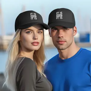 Trendy "It Is What It Is" Quote Breathable Snapback Hat - Lightweight Black Mesh Cap for All-Day Comfort & Casual Style