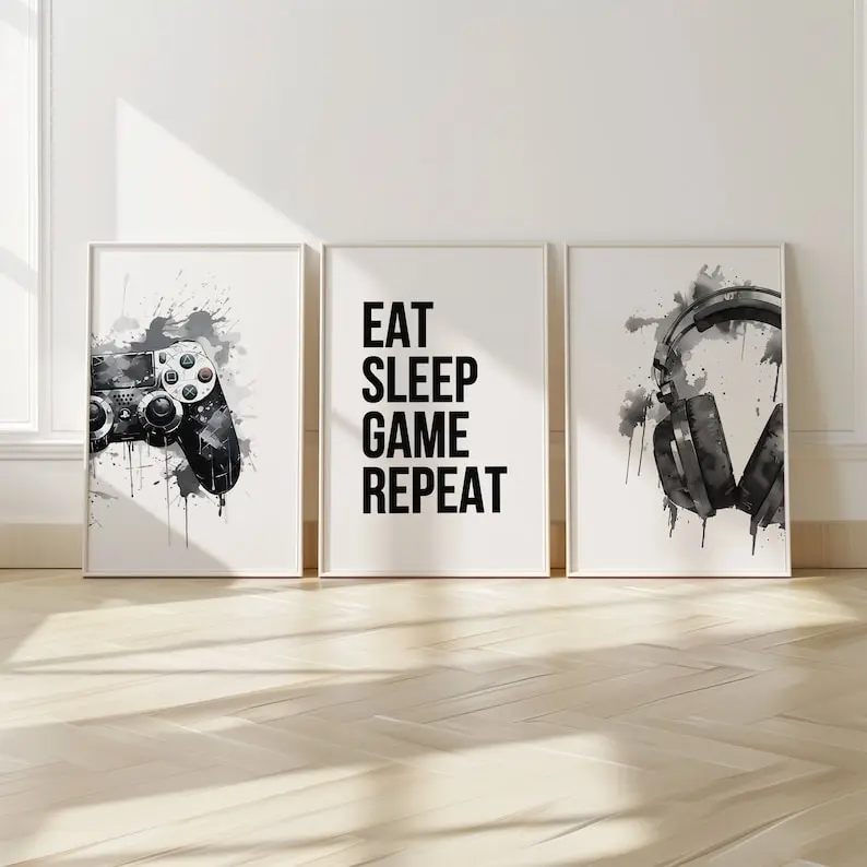 Set of 3 Gaming Posters Gaming Wall Art, Gaming Decor, Gamer Wall Art, Teen Room, Boys Bedroom Decor, Gamer Poster Home Decor, Video Games Room Matte Photo