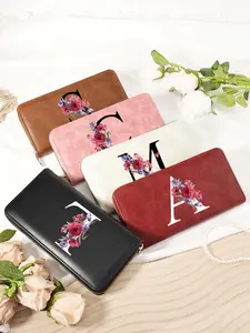 Women's Elegant Floral & Letter Pattern Long Wallet, Elegant Fashion Wallet, Multi Card Slot Function Wallet, Elegant Folding Wallet for Women, with Card Slot and Zipper Pocket