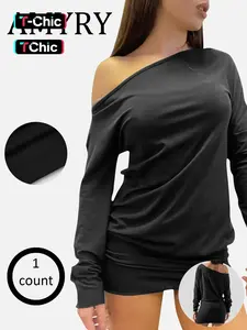Women's Casual Fashion High-End Drop Shoulder Long Sleeve Top, Fitted, Spring & Fall Wear, Stylish Ladies' Clothing for Everyday, Knit