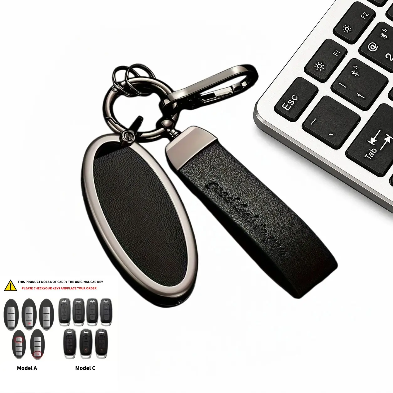 Zinc Alloy Leather Car Key Fob Cover, Anti-Scratch Protective Remote Key Case with Key Chain Buckle, Car Key Accessory, Compatible with Nissan Rogue Qashqai Sentra Frontier X-Trail Pathfinder Juke Versa Kicks Leaf, Car Key Protector