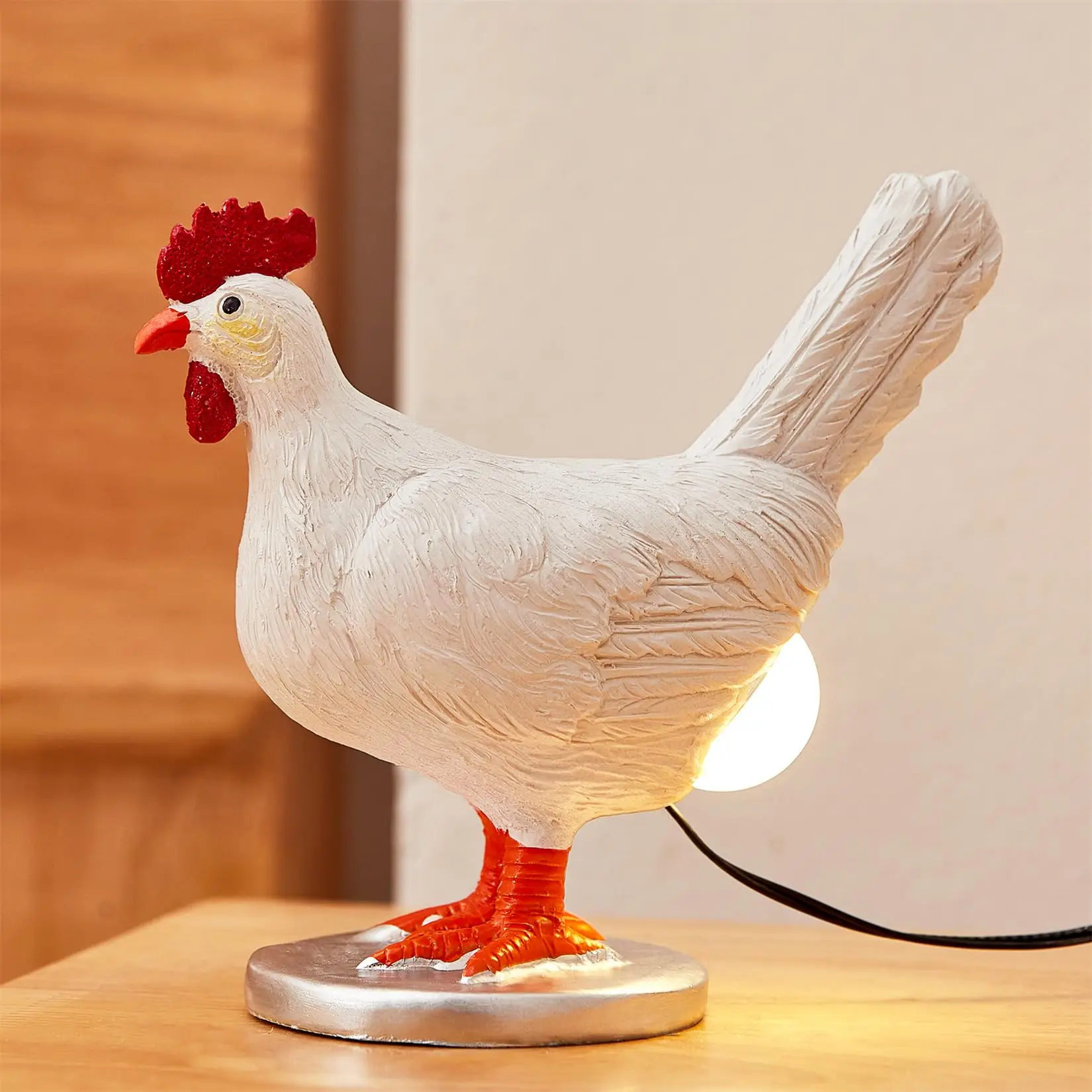 Chicken Egg Lamp Funny Chicken lamp with Egg in Butt Lifelike LED Chicken Night Lights with USB Resin Warm Table Light Decor Birthday Christmas Gifts