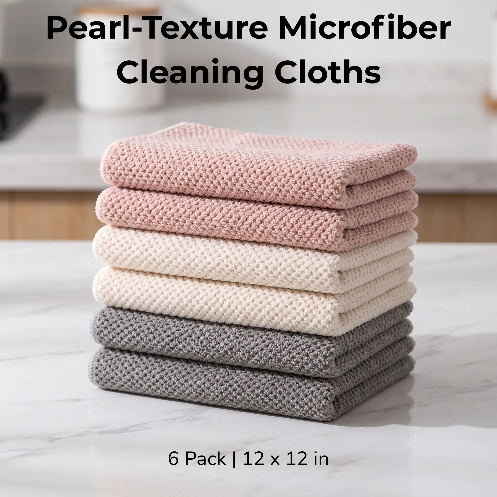 Microfiber Kitchen Cleaning Cloths, 6 Pack 12x12 in, Pearl-Texture Reusable Dish Cloths for Grease, Dishes, Counters & Sinks towels Absorbent Disposable Household Light Lightweight Smooth Wipe