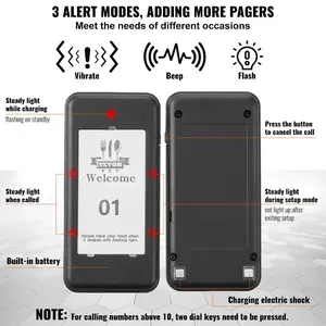 VEVOR Restaurant Pager System, Wireless 500m Long Range Lineup Waiting Queue Signal, Guest Customer Calling Beepers with Vibration Flashing, 16 Buzzers for Food Truck, Church, Nursery, Hospital