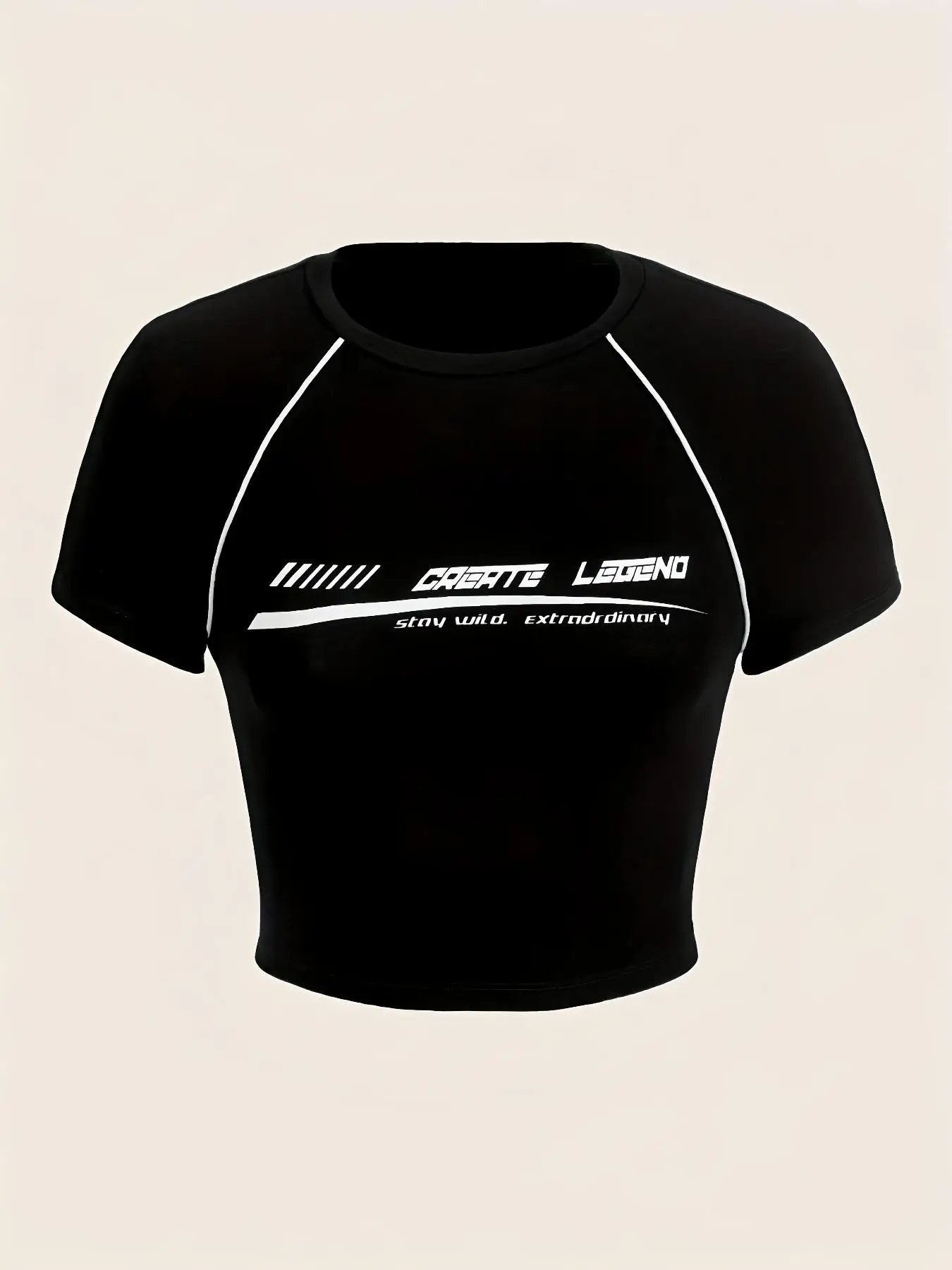 Women's Letter Print Raglan Sleeve Crop Tee, Casual Short Sleeve Round Neck T-shirt, 90s Minimalism Graphic Tees, Summer Tops, Ladies Clothes for Dai