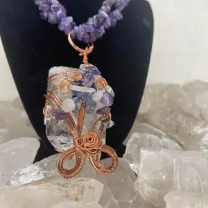 Large Clear Quartz copper wrapped Necklace