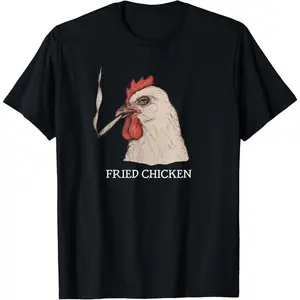 100% Cotton Unisex Fried Chicken 420 Smoking Marijuana, Funny Stoner, Weed Meme T-Shirt Casual Graphic Printed Vintage Tshirt Crewneck Distressed