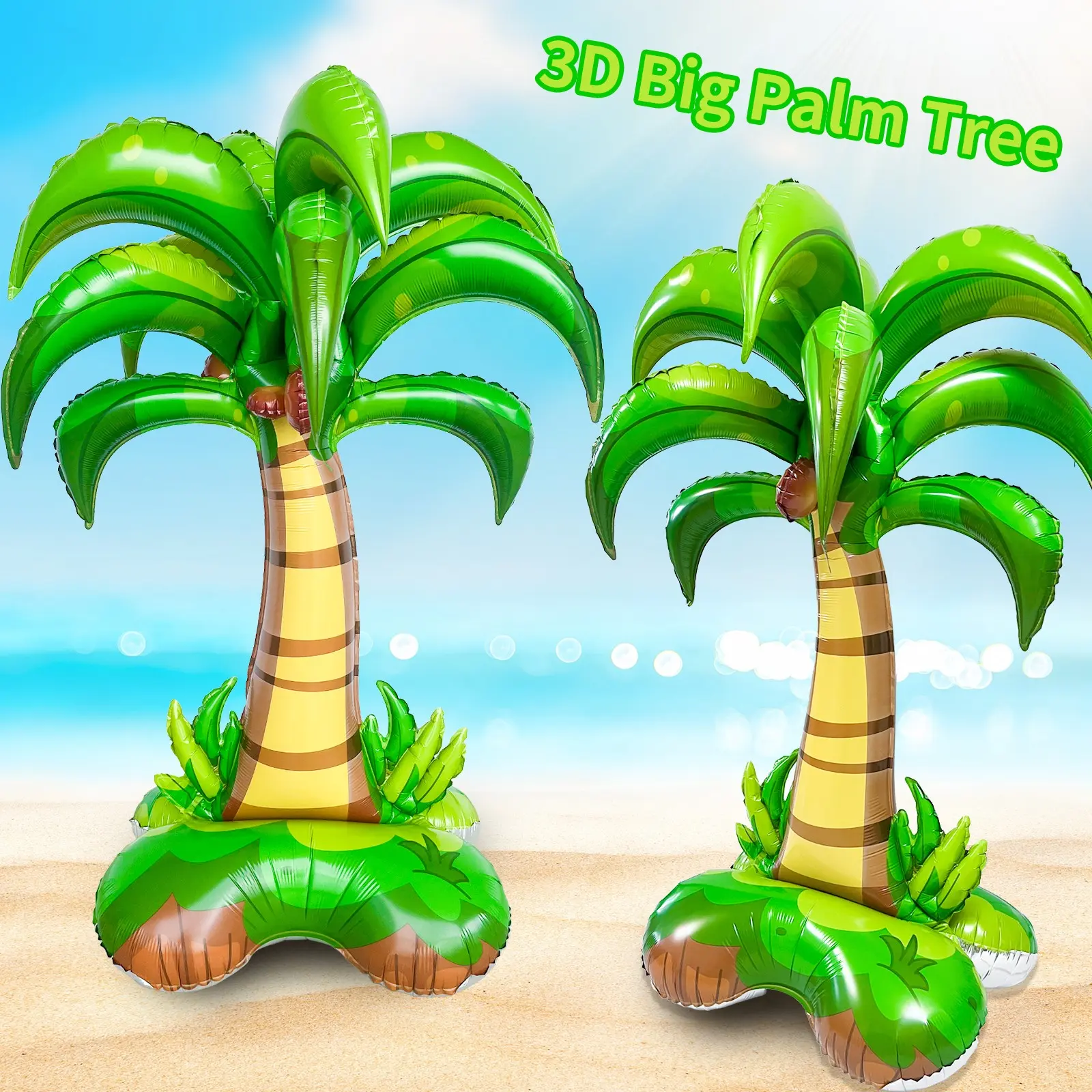 60 Inch 3D Coconut Tree Standing Aluminum Foil Balloon Decorations, Summer Party, Hawaiian Theme, Birthday Party Decoration