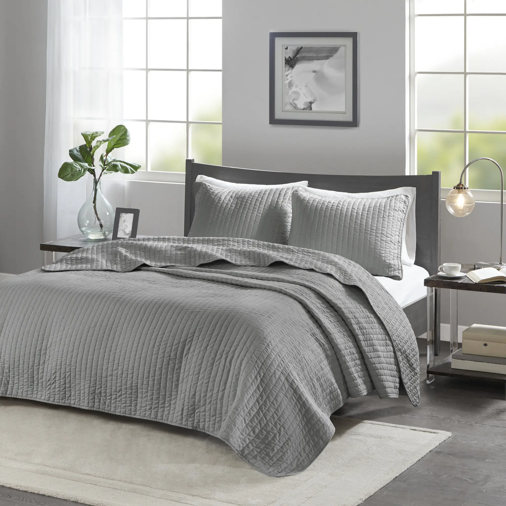 Keaton Main Street Microfibre 2-Piece Quilt Set - All Size, King, Antimicrobial Treatment, Pick Stitch Channel Quilting, Ideal for Room Decor, Bedspread Set, Quilt Set Bedding