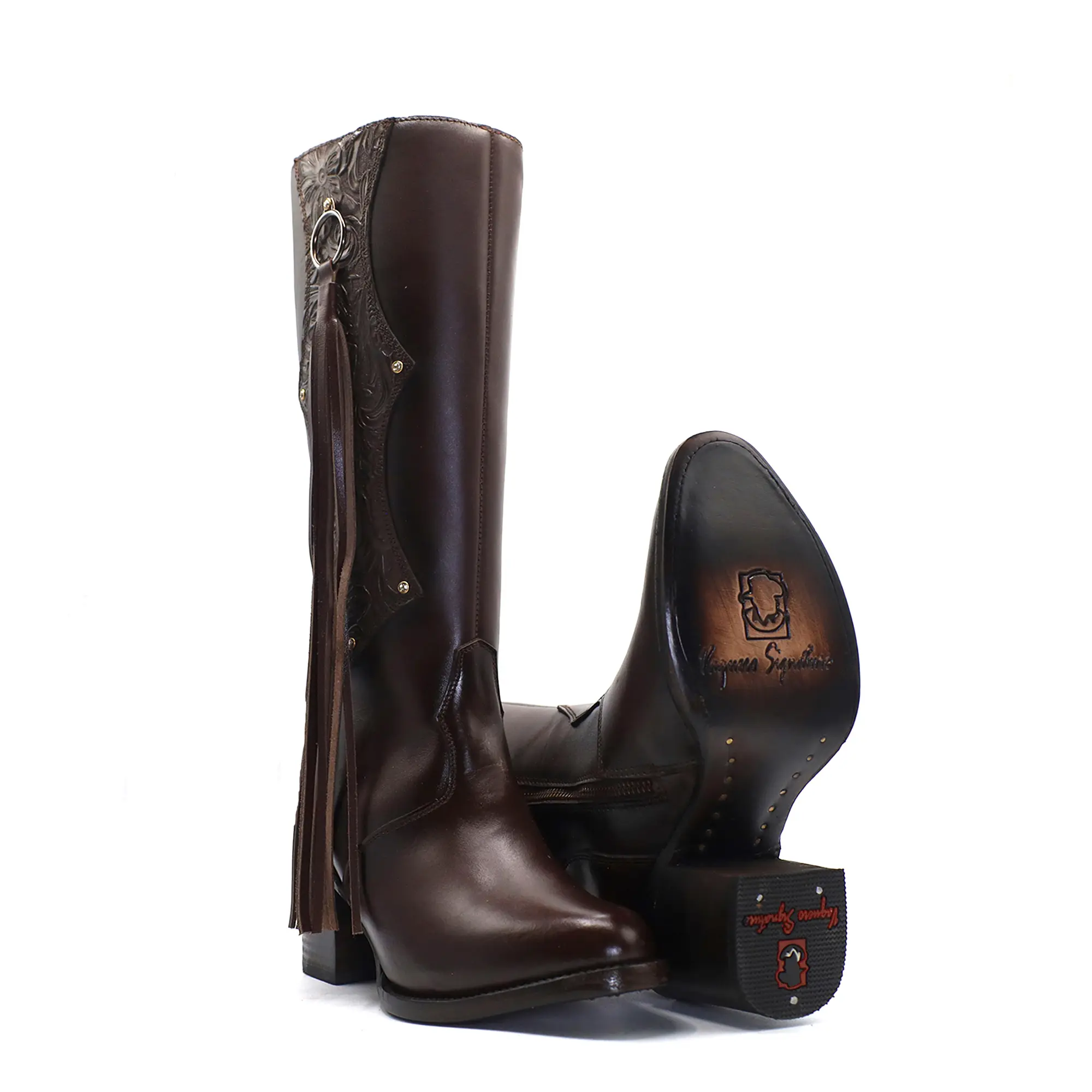 2017053155 - Women's Vaquero Signature Round Toe Boots Flor Entera Tabacco Difuminado