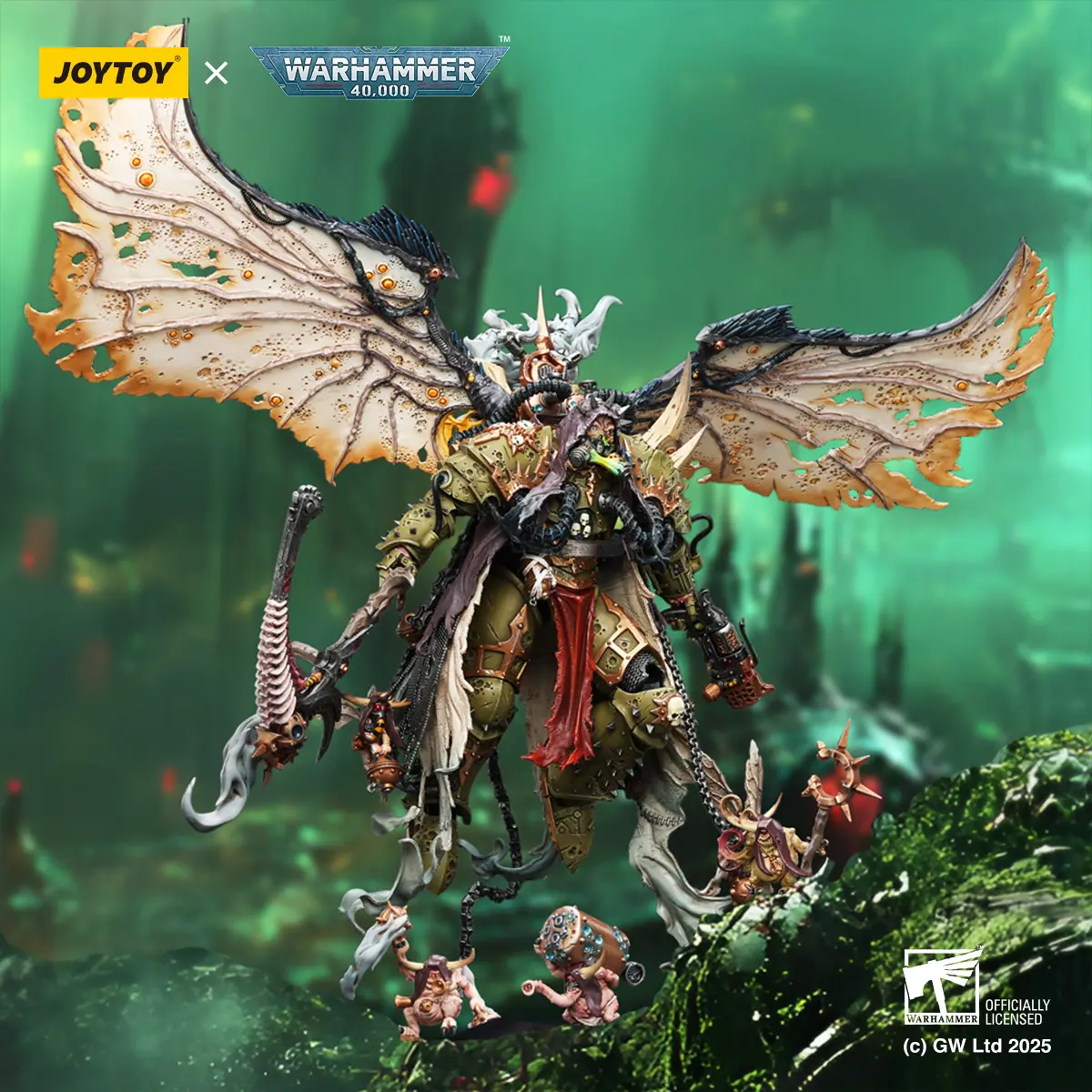 JOYTOY Warhammer 40K 1/18 Action Figures Mortarion Daemon Primarch of Nurgle with Ancient weapons‘The Lantern' and ‘Silence'