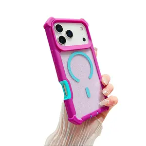 Magnetic Glitter Color 2-Layer Case for iPhone 17 Pro Max 16 15 14 13 Pro Max, Cute Sparkly Clear Phone Case for Women Girls, Compatible with MagSafe, Shockproof Drop Protection, Anti-Slip Bumper Cover