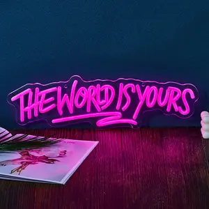 The World Is Yours Letter Neon Sign, USB Powered Decorative Neon Sign, Atmosphere Novelty Light, Atmosphere Lamp, LED Lights for Bedroom, Party Room, Bar, Game Room, Home Decor, Lights for Bedroom, Fiber Optic, Atmosphere Lighting, Indoor Decorative Light