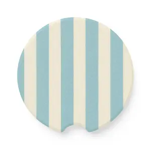 Blue Striped Car Coaster Set, Coastal Auto Decor, Beach Car Accessories, Absorbent Stone Car Coaster, Ocean Aesthetic Cup Holder Insert, Summer Nautical Car Decor Gift