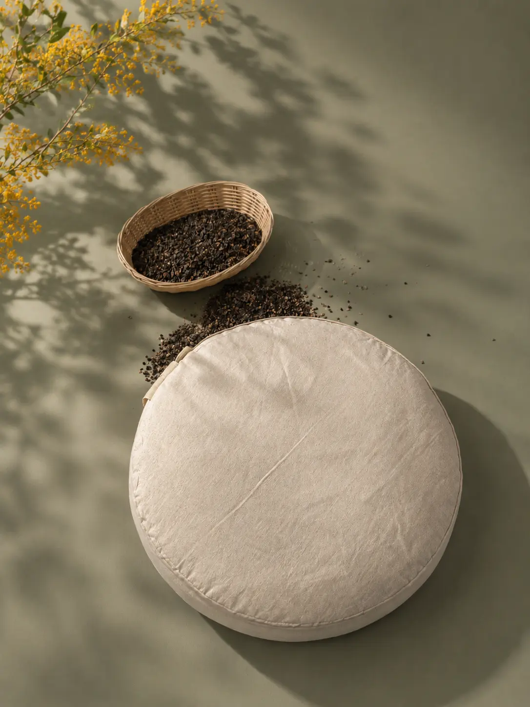 Cotton Zafu Meditation Pillow - Buckwheat Hull Floor Cushion for Yoga Sitting & Posture Support