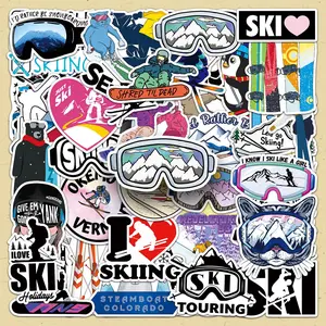 Skiing Themed Sticker, 50pcs/set Creative Sports Patern & Letter Self Adhesive Stickers, DIY Decorative Sticker for Scrapbooking, Journaling, Gift Wrapping Funny Stickers High Adhesive Stickers