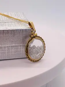 Hand Made 21 mm Nickel Size 14k Gold Filled Lucite Genuine Moonstone Shaker Locket with ROPE EDGE and  Beautiful Bead Crystals.