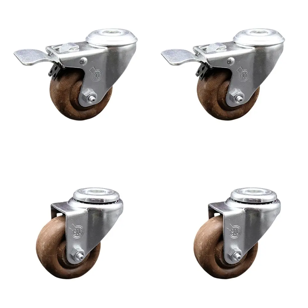 Service Caster SCC-SSBHTTL20S314-GFNSHT-2-S-2 Stainless Steel High Temperature Glass Filled Nylon Swivel Central Hole Bolt Hole Caster with 3x1.25 in. Brown Wheels - Set of 4, Central Hole Castors