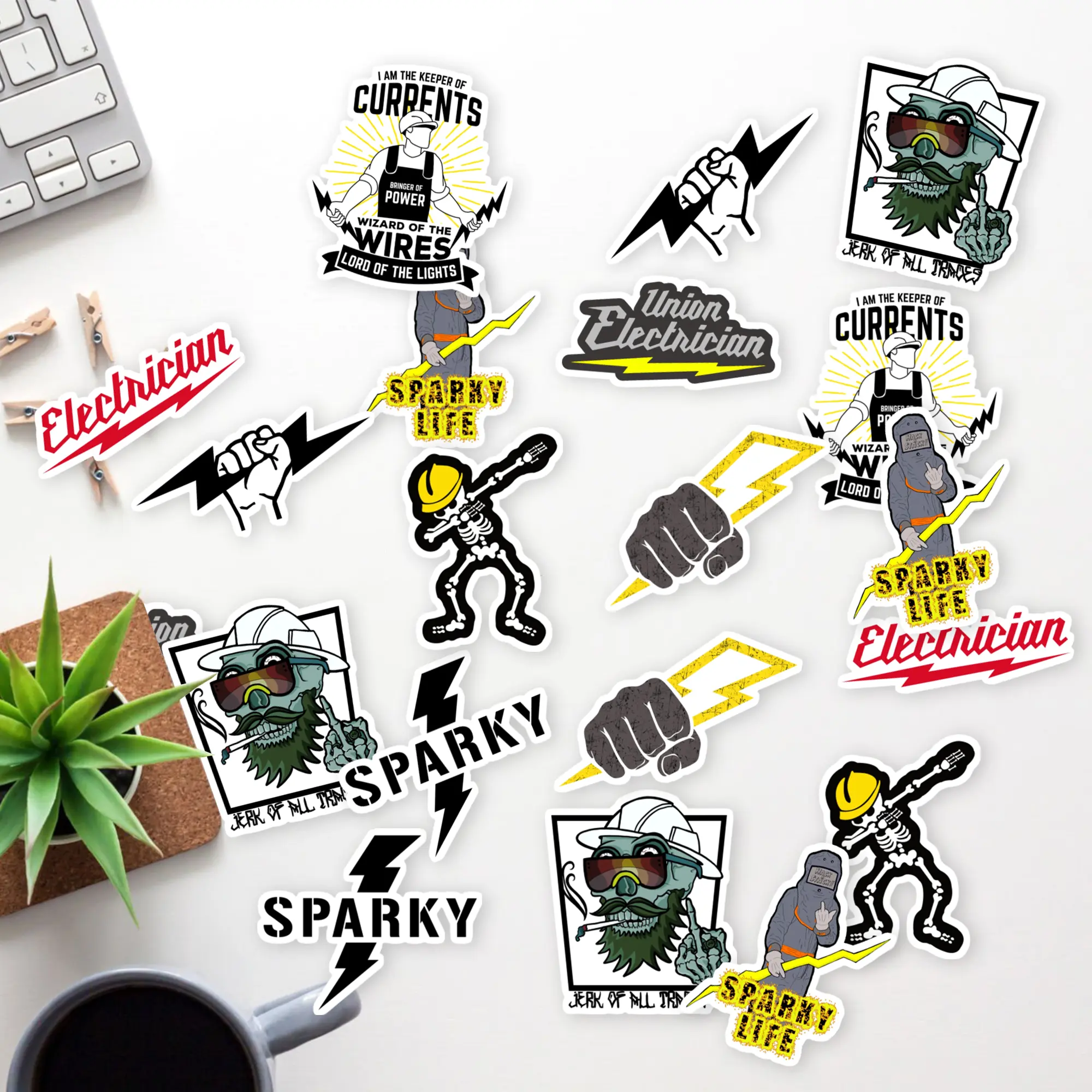 Stickers Pack 20 Pcs Electrician Water Bumper  Waterproof Aesthetic Vinyl Bike Car Luggage Laptop Colorful Guitar Bottle Skateboard
