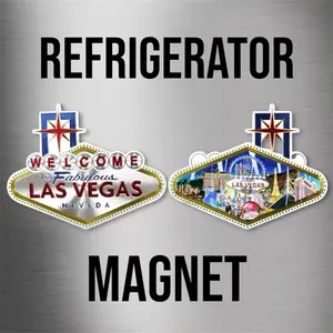 Las Vegas 2-Sided Laser Sign Magnet – Silver Edition Souvenir