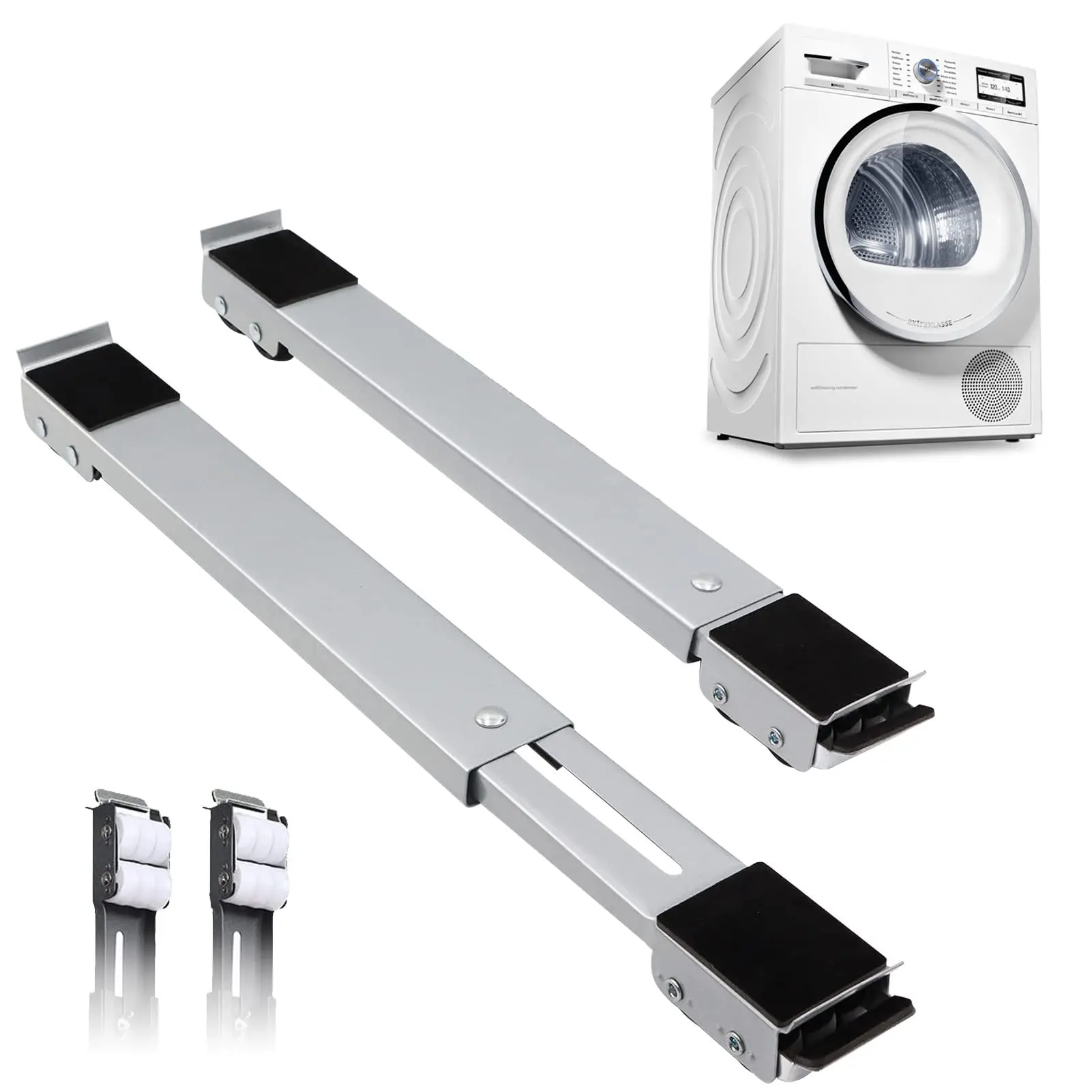 Carbon Steel Universal Appliance Rollers Furniture Mover, 660 lbs Load, 17.5-27.6 in Fit 27.6" Reach Extend Mobile Base, 16 Large Polypropylene Wheels, Locks to Stop, for Washing Machines, Refrigerators