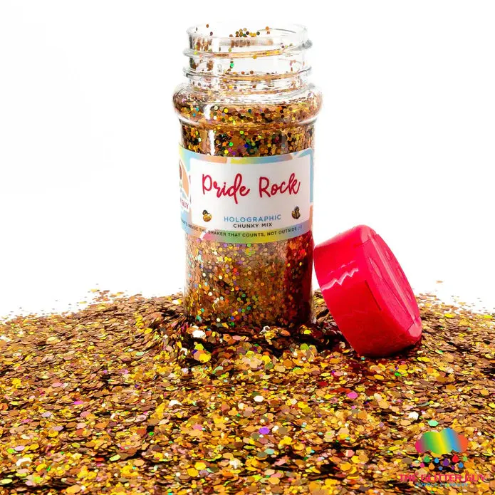 The Glitter Guy Pride Rock Gold Chunky Glitter, Holographic Chunky Mix with Hexagonal Cuts for Nail Art, Crafts, and Cosmetic Use, 100ml Shaker, Nail Supplies, 75 Different Color Variations, Rainbow Shine, Diy Crafts, Metallic, Easy Control, Hexagon Cut,,