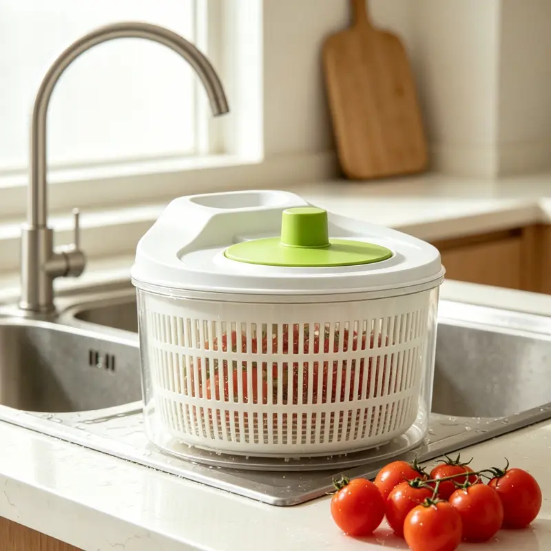 This transparent bowl-type Kitchen salad dehydrator is a multi-functional Durable vegetable and Fruit dehydrator with a removable lid that is reusable. It is ideal for washing, drying, and storing salad greens, Strainer Basket