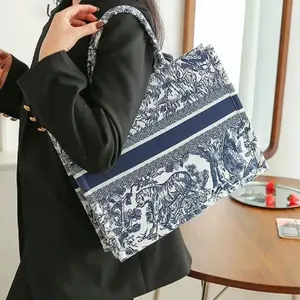 Canvas Design Tote Bag - Elegant Luxury with Blue and White Patterns, Ideal for Everyday Use