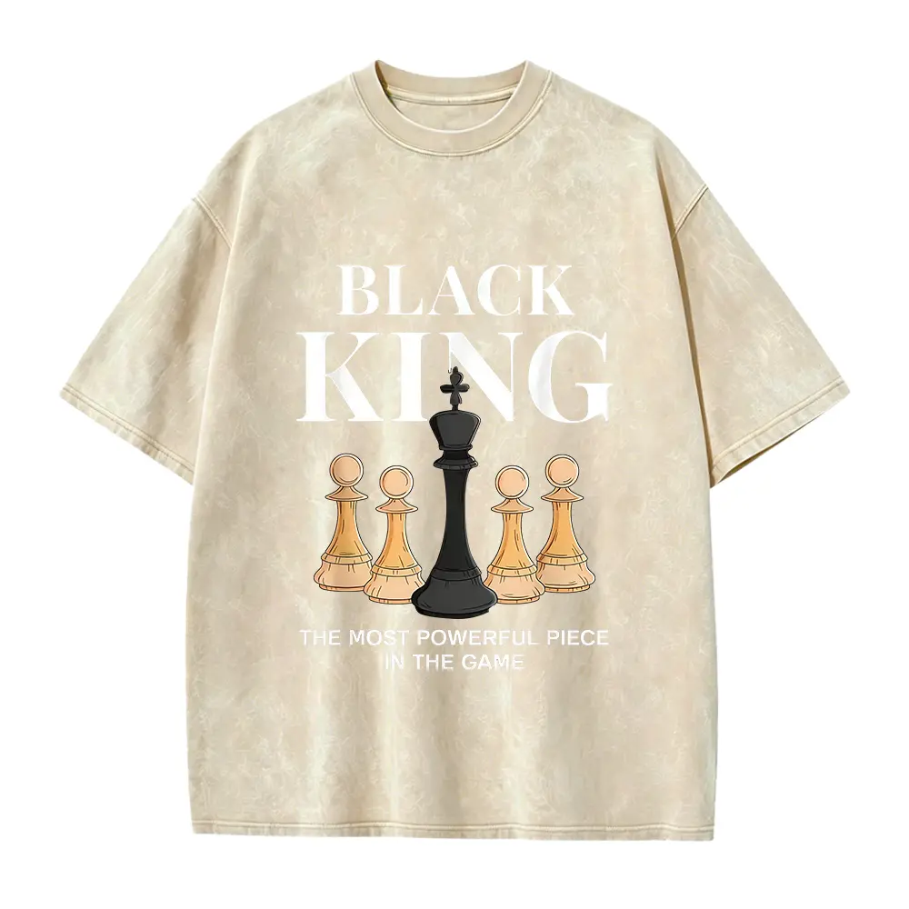 Men's Graphic T-Shirt with 'The Most Powerful Piece' Chess King Print, Breathable 100% Cotton Relaxed Fit Short Sleeve Tee