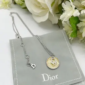 Pre-owned Dior As Shown Shoulder Bags Christian Logo Glitter Round Plate Pendant Necklace di5104gr