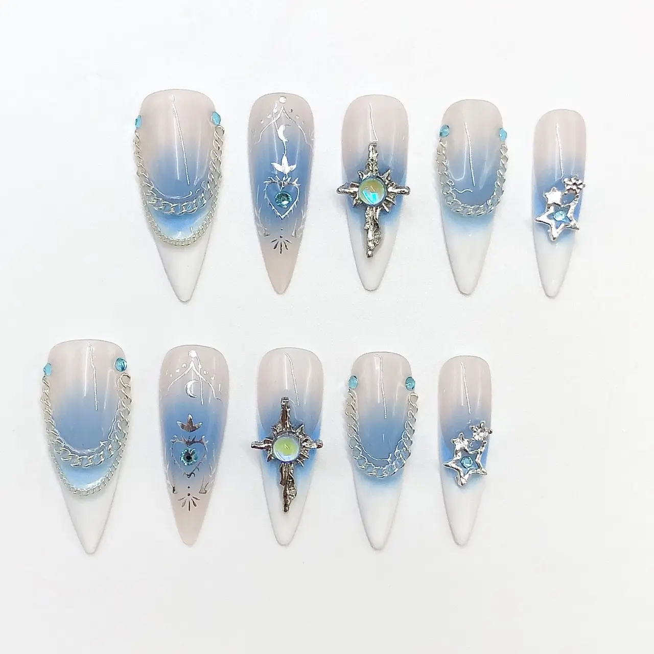 Winter Ruby Design Handmade Press on Nails Coffin Almond bubble bath luxury Creative design Medium hand drawn false Nails Short Almond acrylic nail art kits