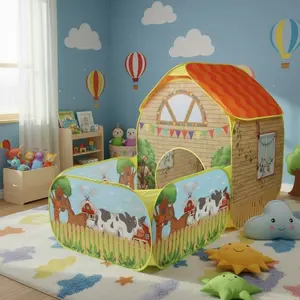 Kids' Garden Farm Villa Tent with Ball Pit, Large Portable Foldable Yellow Playhouse, Pop-Up Castle Tent, Outdoor Play Equipment, Portable Play Area, Outdoor Party & Beach Toy, Holiday Gift (Birthday/Christmas), No Accessories, Lights or Balls