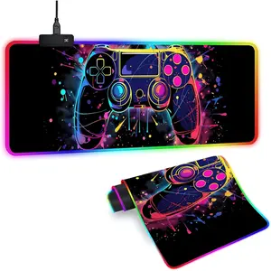 XL RGB Gaming  Pad with 14 Light Modes - Light Up Gamer  Pad,31.5 x 11.8in Non-Slip Gamepad Style Led Large Gamer Mousepad,Black Long Glowing Gaming Accessories for Desk,