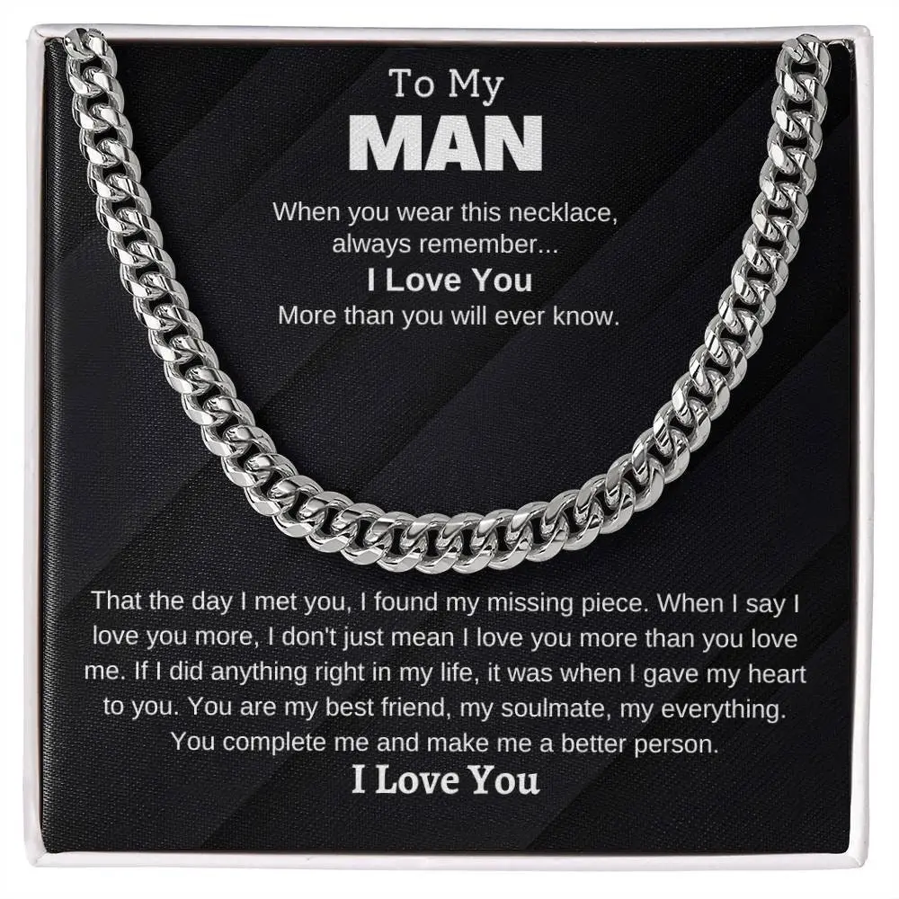 To My Man Cuban Chain Necklace For Him, Promise Necklace For Him, Meaningful Necklace For Him, Soulmate Gift To Him, Romantic Gifts,. Gifts For Him, To My Man Gifts, Valentines Day Gifts, Valentines Day, To My Husband, Amazing Husband, To My Man 4