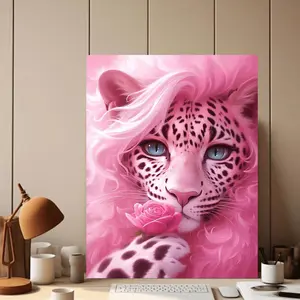 2D Flat, 2D Flat, 1pc Canvas Painting, Amazing Pink Leopard Canvas Wall Art, Fun Frameless Home Room Decor for Living Room Bedroom Kitchen Bathroom, Hotel Cafe Office Toilet Room Canvas Art Poster