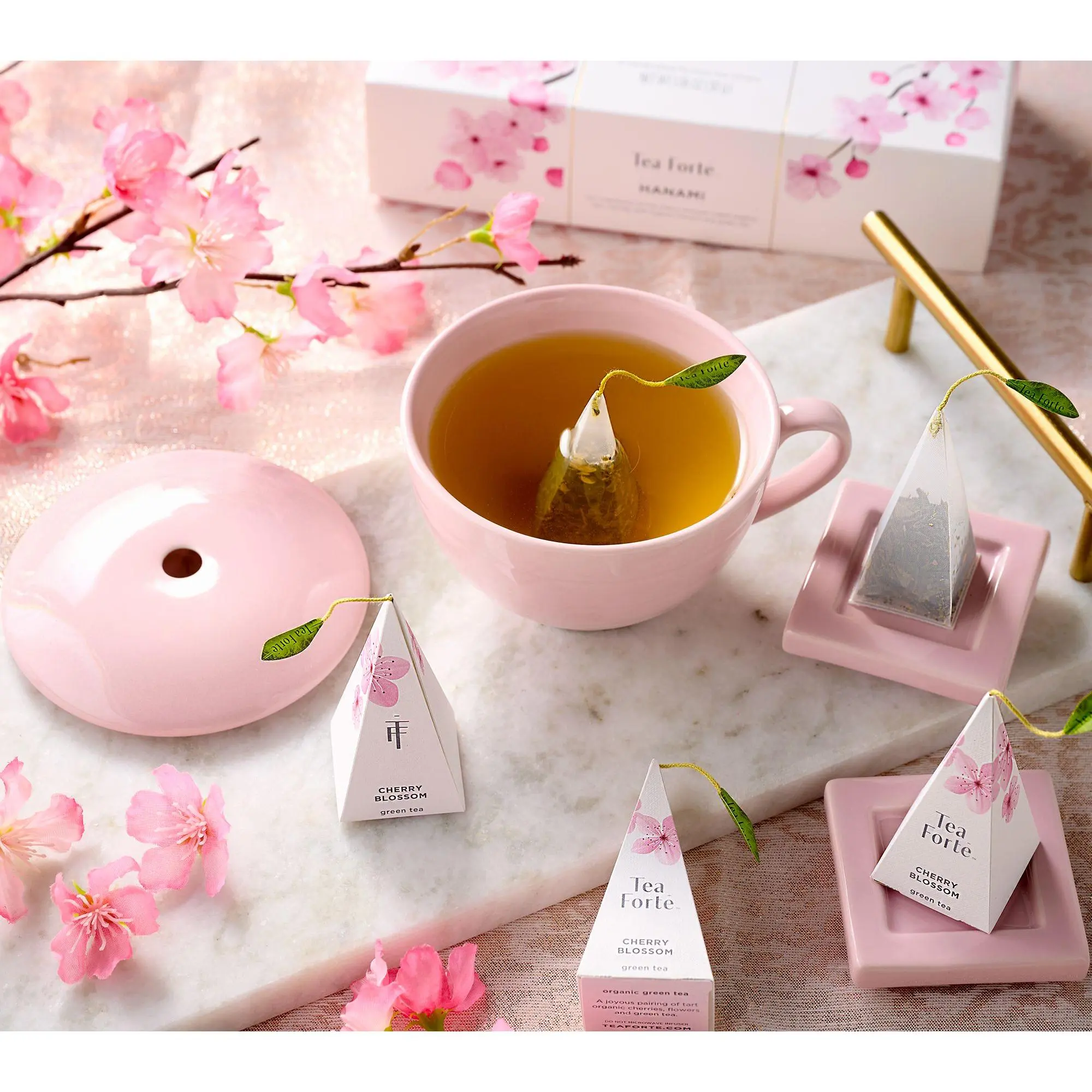 Tea Forte 10-ct Hanami Pyramid Tea Infusers w/ Cup & Tea Tray Tea Forte 10-ct Hanami Pyramid Tea Infusers w/ Cup & Tea Tray