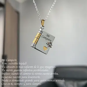 For Son -My Champion Book Necklace, "My Beloved Son"Chapter Book Necklace from Mom Dad, 2025 New Personalized Mini Engraved Necklaces with 6 Pages ofEngraved Information