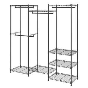 VEVOR Heavy Duty Clothes Rack, Rolling Clothing Garment Rack with 4 Hang Rods & 8 Storage Tiers, Adjustable Custom Closet Rack, Freestanding Wardrobe for Hanging Clothes, 800 lbs Load Capacity