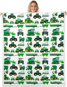 Feelyou Construction Vehicle Sherpa Throw - Soft Flannel-Sherpa Material, Green Plush Cover for Trucks, Excavators & Tractors, Flannel Cozy Blanket for Bed & Sofa