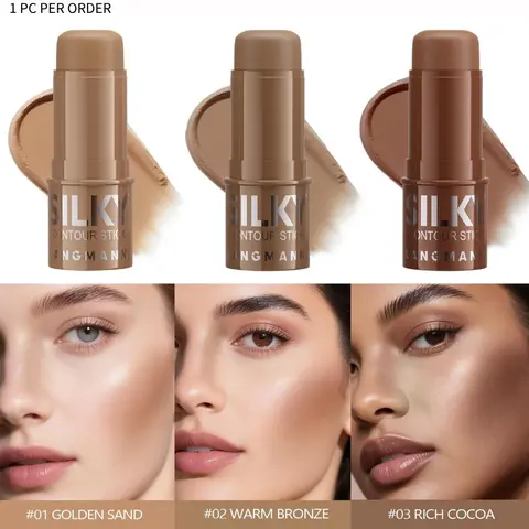 Three-Color Contour Stick, Smooth Blendable Contour, Smooth Blur Contour, Portable Multi-Functional Face Highlighter, Highlighting Stick, Highlighter Balm, Cosmetics Bronzer, Bronzer, Compact Cosmetic Makeup Tool for a Flawless Skin Finish