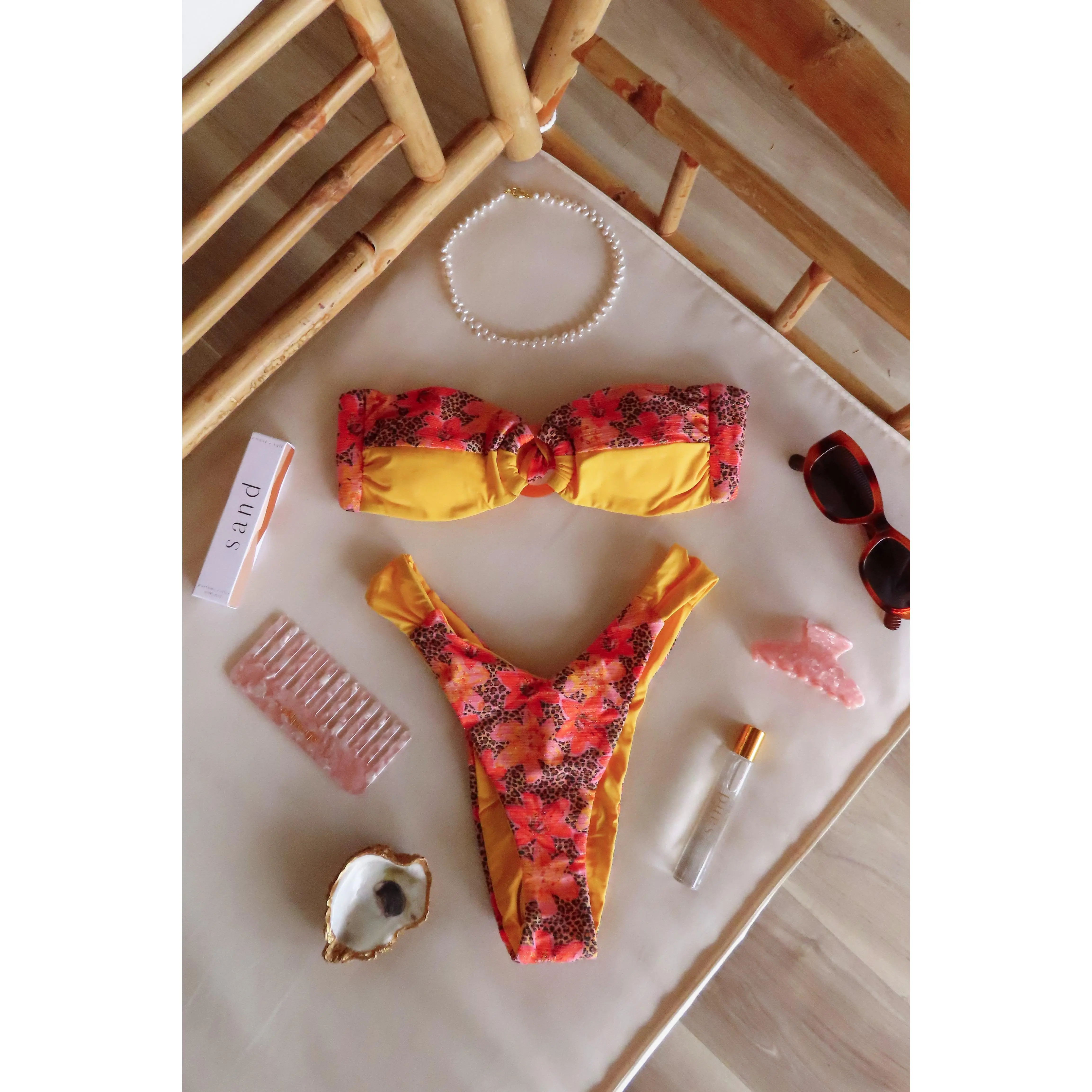 Women's Fiesta Pattern V-Cut Super Cheeky Bikini Bottoms, Scrunched Sides Swimwear, Summer Beach Wear, Sizes S/M/L