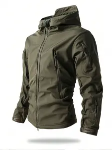 Men's Autumn/Winter Casual Sports Jacket Outdoor Hooded Windbreaker, Multi-Functional Tactical Coat, Multiple Pockets, Rip-Resistant, Practical and Convenient, Suitable for Outdoor Camping and Mountaineering Activities