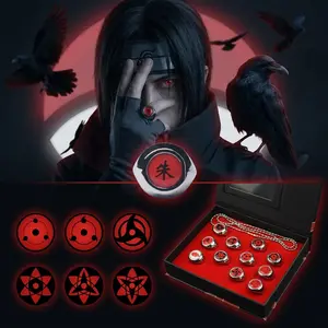 Ninja Ring Set: A ring assortment featuring themes from the Akatsuki Organization and the Uchiha Clan's Sharingan — Part of the Akatsuki anime merchandise series, perfect for use as cosplay props at anime conventions.