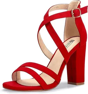 IDIFU Women's Chunky High Heel Sandal Strappy Open Toe Ankle Strap Dress Shoes for Women Bridesmaid Ladies in Wedding Bridal Evening Homecoming Prom Footwear Summer Walking Shoes Girl Comfort Parent